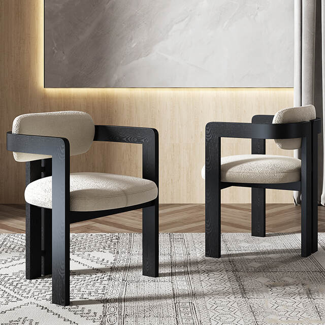 Black solid wood frame with beige fabric Nordic Light luxury dining chair